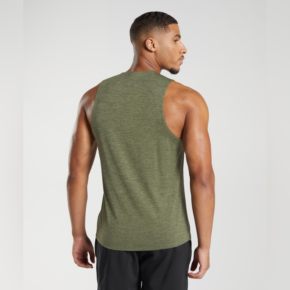 Gymshark Arrival Slim Marl Tank Men’s Medium Olive Green Sleeveless - Picture 2 of 8